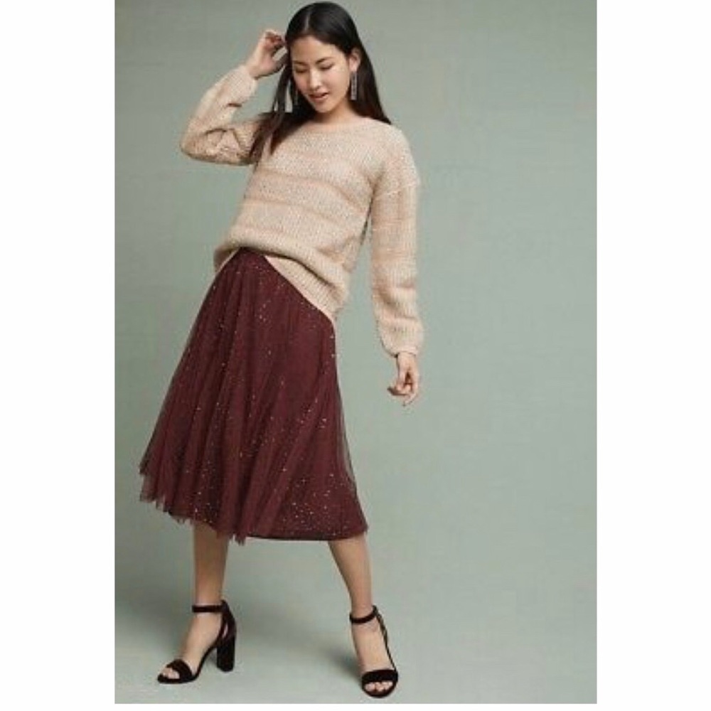 HD in Paris |  Everly Tulle Midi Skirt | Burgundy - Picture 5 of 5